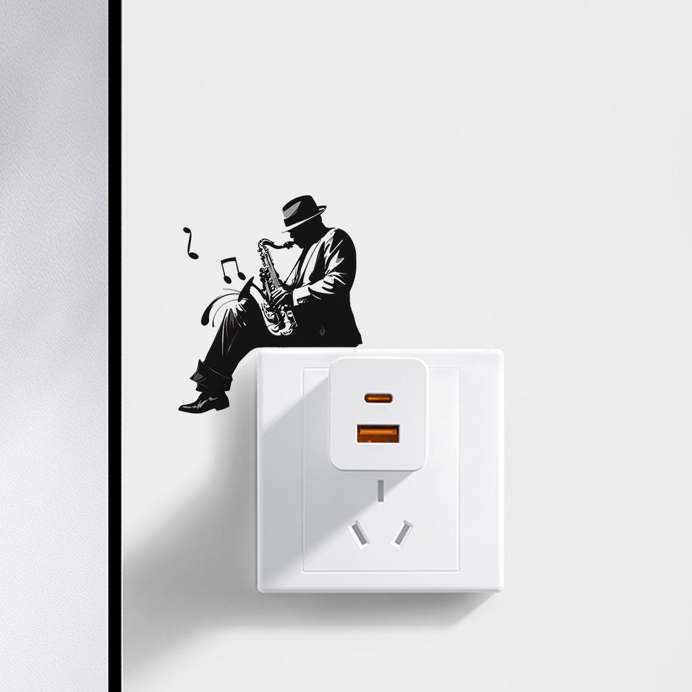 Creative Music Switch Sticker, Cowboy Playing Saxophone, Vinyl Wall Decal, Art for Living Room, Home Window Decoration, Flat Sticker Type