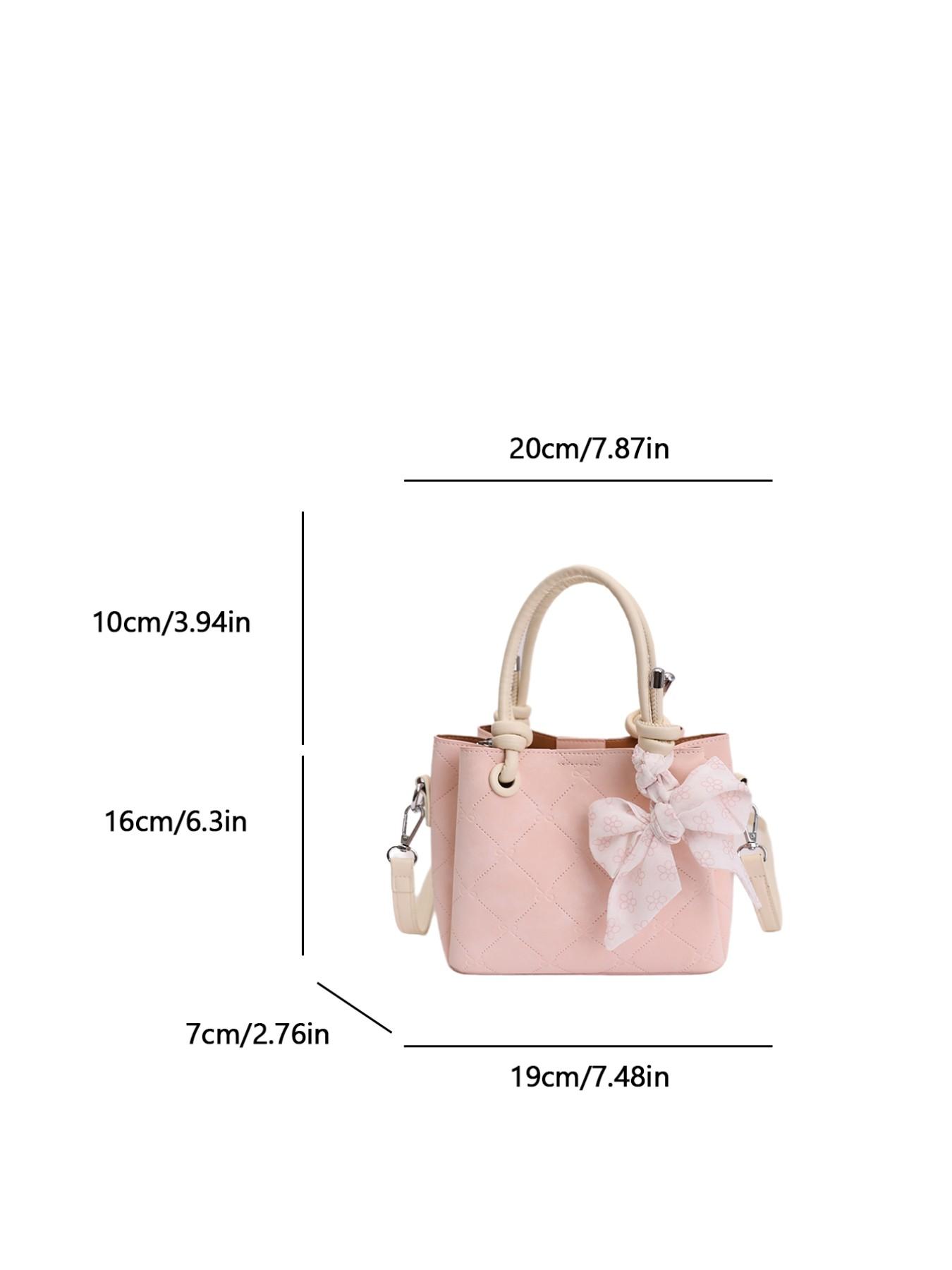 1Powder pink coach bag，Quilted Bucket Bag with Floral Bow Scarf | Dual-Tone Handle Crossbody Tote for Women | Ideal for Daily & Special Occasions