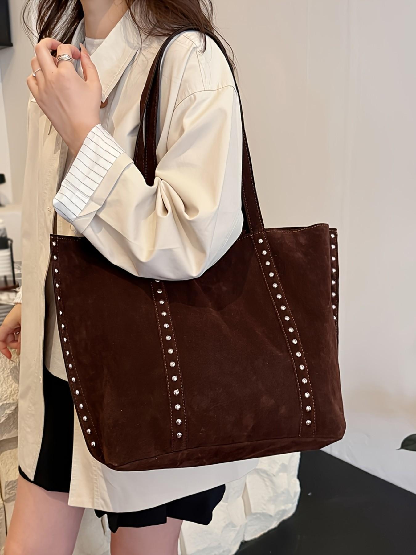 Autumn Winter New Casual Vintage Rivet Shoulder Bag, Large Capacity Women's Tote, Colors, Multifunctional Handbag