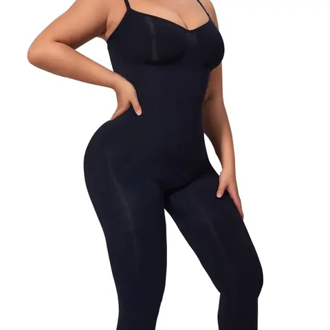 Women's Plain Adjustable Strap Shapewear Capris Jumpsuit, Backless Ruched Shapewear Bodysuit, Ladies Seamless Tummy Control Shaper