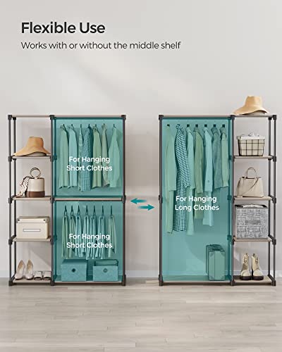 Freestanding Wardrobe with Removable Hanging Rods and Multiple Storage Compartments, Portable Closet Organizer with Adjustable Shelves, Sturdy Metal Frame with Non-Woven Fabric, Perfect for Bedroom Dorm Room and Small Space Clothing Storage