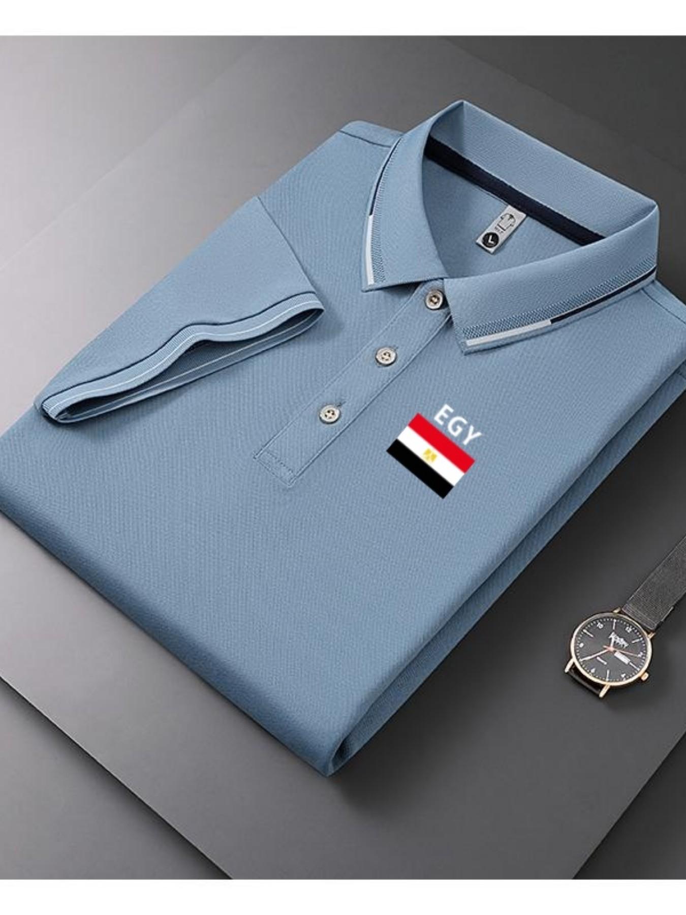 Men's Casual Summer Print T-Shirt, Iceland Flag Design, Geometric Pattern, Lightweight Breathable Polo Shirt, Short Sleeve Top