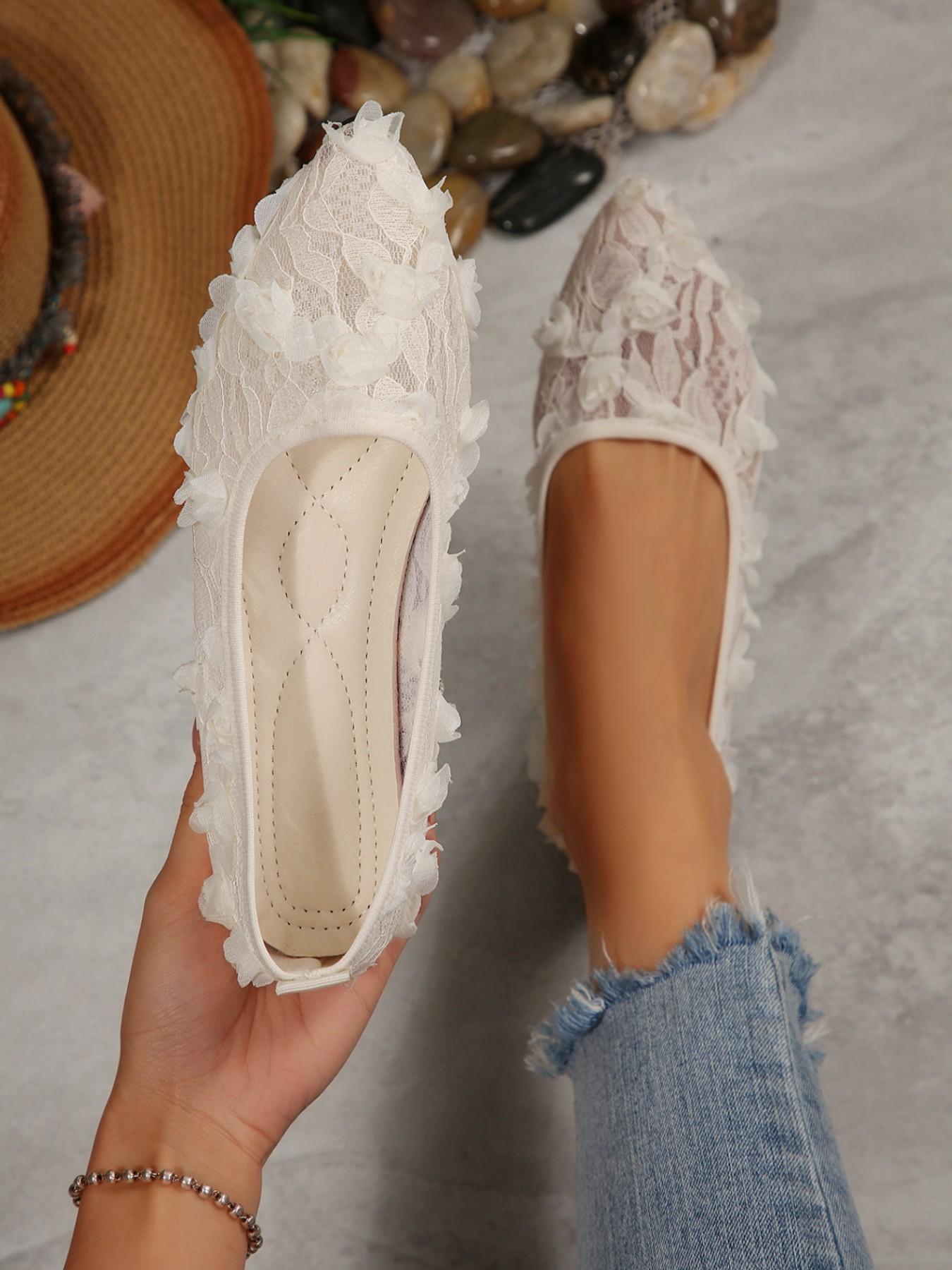 Women's Summer Mesh Bow Flat Shoes, Breathable Hollow Out Slip-On Mary Jane Dance Shoes, Cute Textile Rubber Sole