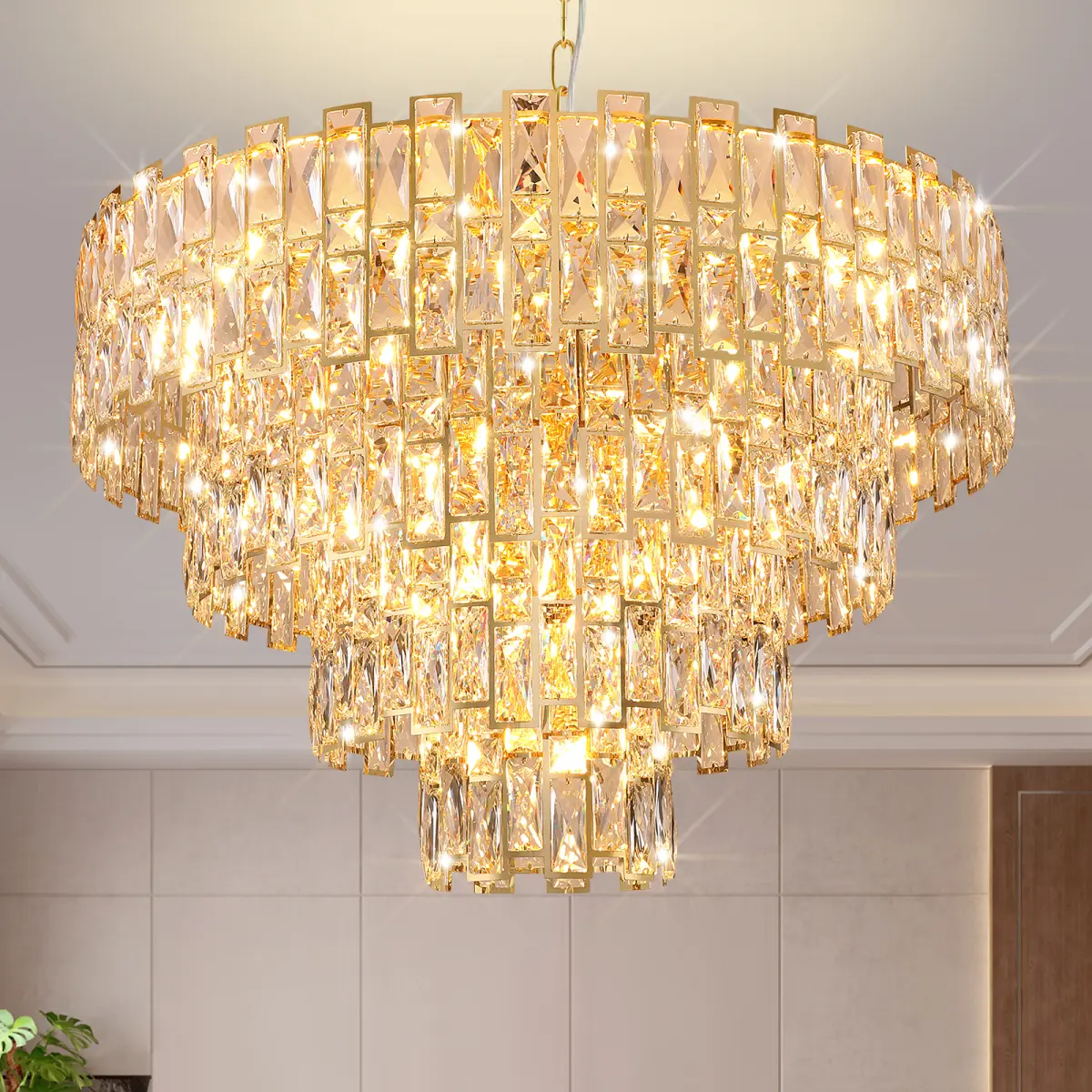 AobtkelGold Luxury Crystal Chandelier for Dining Room, 32-Inch Modern Ceiling Light, French Empire Style with Premium K9 Crystals, Elegant Gold Finish, Perfect for Living Room or Bedroom, 21-Light Fixture