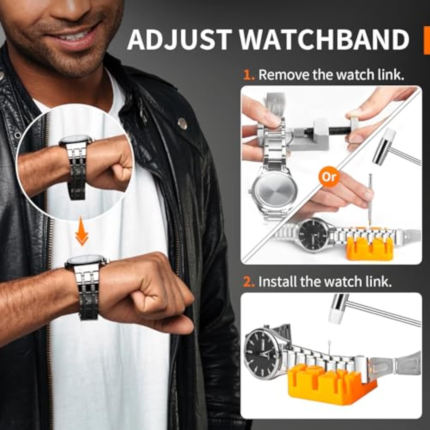 JOREST Watch Repair Tool Kit, Battery Replacement & Strap Adjustment, Wrench Opening Back Cover, Case Opener, Link Remover, Bracelet Resizing, Band Pin Removal, Screwdriver, Spring Bar