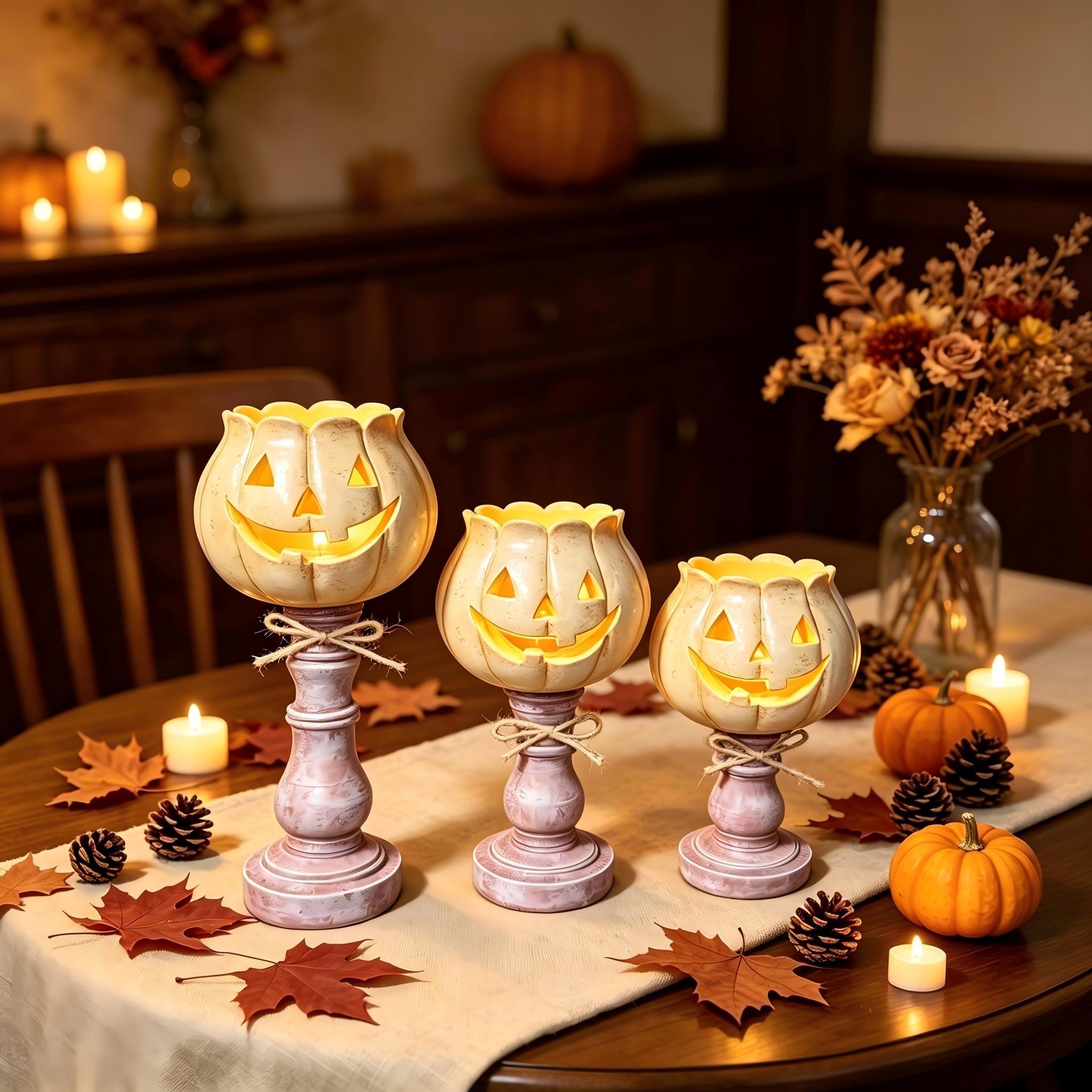 Creative Pumpkin Ornament Resin Craft, Halloween Home Decor Candle Holder, 1pc DIY Decoration, No Wax Included, Perfect for Festive Settings
