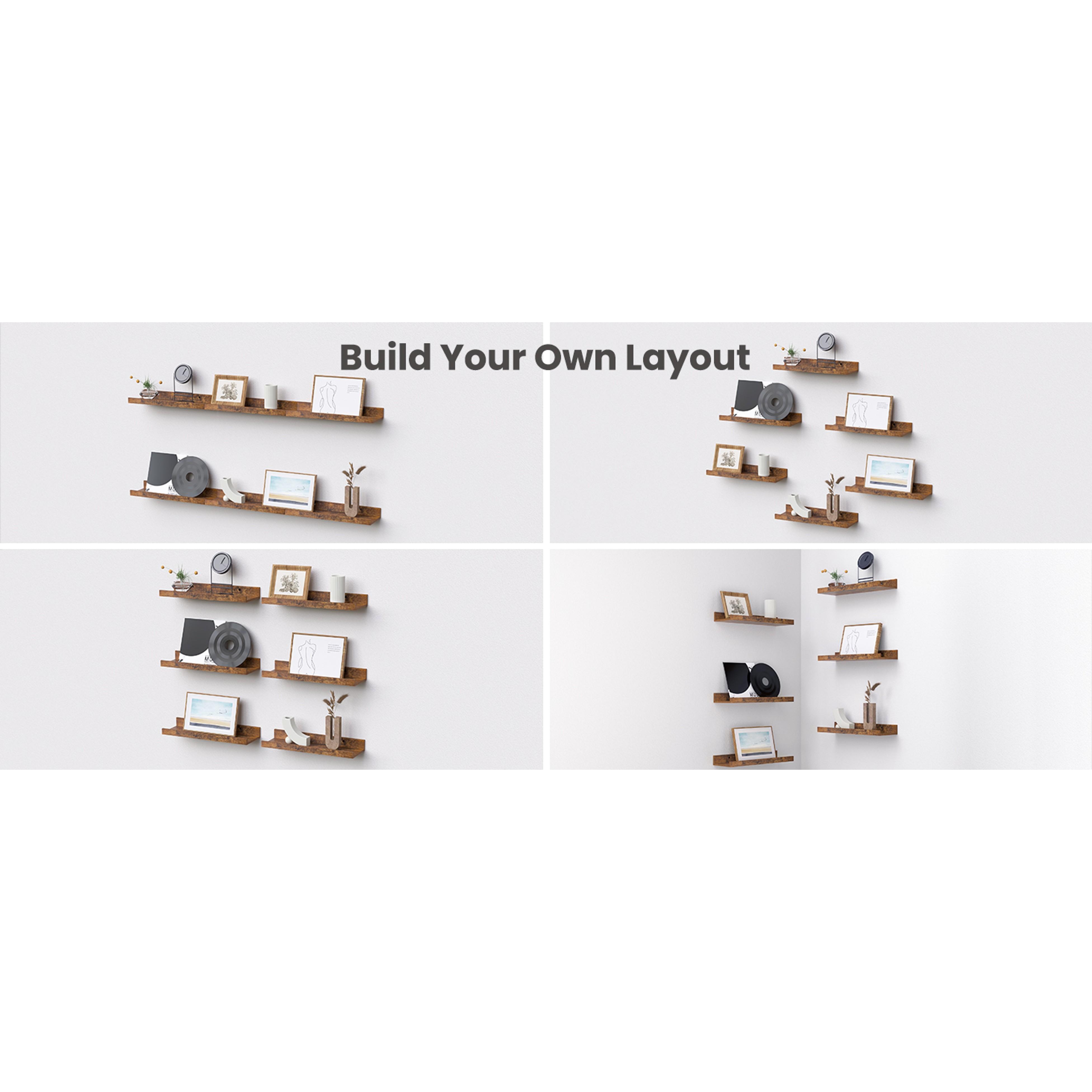 Floating Shelves for Wall, Wall Shelves for Decor Storage Set of 6, Wall Mounted Wood Shelf for Bedroom, Living Room, Bathroom, Kitchen, Picture Ledge Shelf, White Floating Shelves for Wall, Wall Shelves for Decor Storage Set of 6, Wall Mounted Wood Shelf for Bedroom, Living Room, Bathroom, Kitchen, Picture Ledge Shelf, White