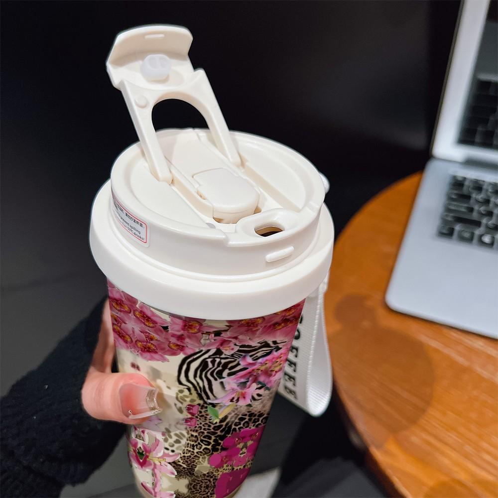 Abstract Leopard Print Coffee Cup, Portable Dual Drink Insulated Tumbler, Keeps Warm/cold, Stylish, Ideal for Office, Travel, Sports, Golf