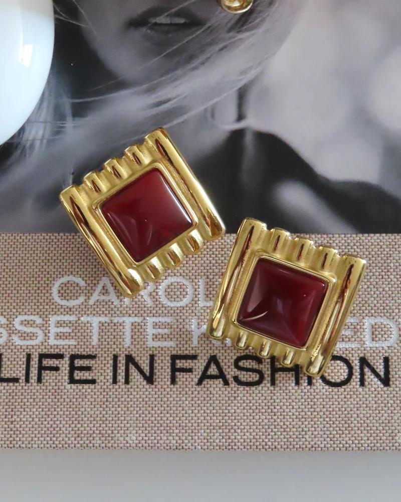 Miranda Stainless Steel Vintage Style Smooth Square Stud Earrings Jewelry Waterproof Metal Texture Attractive Women Accessories
