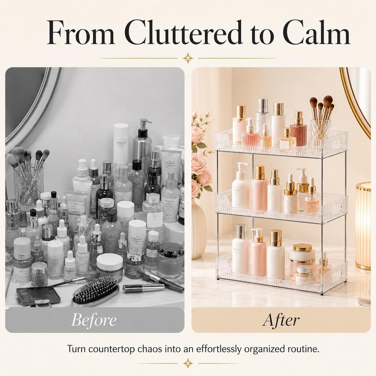 3 Tier Bathroom Counter Organizer, Multi-Purpose Skincare Shelf, Fits A4 Size Makeup Organizer for Office and Tray, Countertop Storage Solution for Kitchen,Bath.(Clear) 3 Tier Bathroom Counter Organizer, Multi-Purpose Skincare Shelf, Fits A4 Size Makeup Organizer for Office and Tray, Countertop Storage Solution for Kitchen,Bath.(Clear)