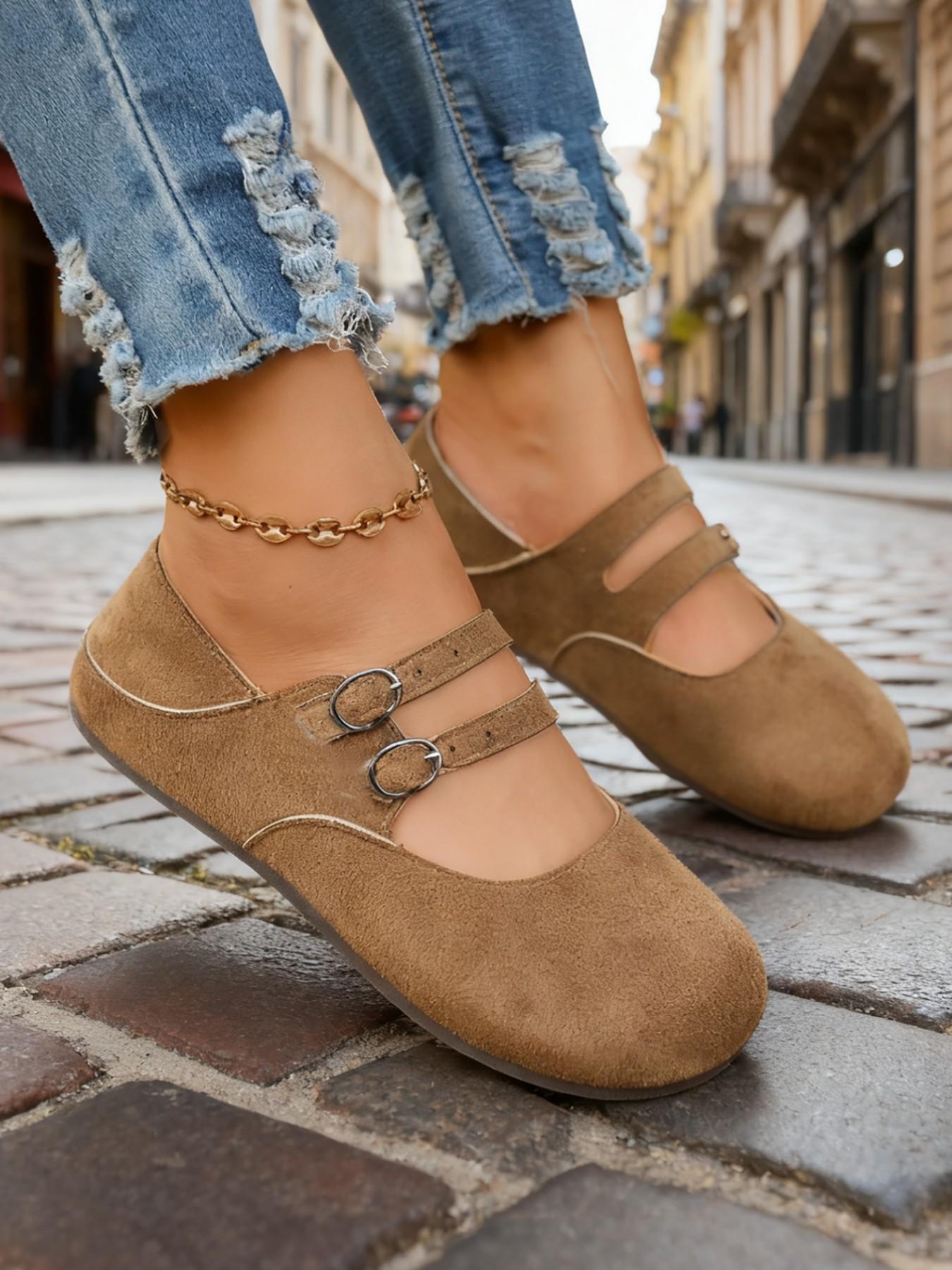 Spring New Round Toe Vintage Low-Top Mary Jane Shoes, Casual Shoes, Height Increasing Dual Buckle Birkinstyle Single Shoe, Versatile and Stylish.