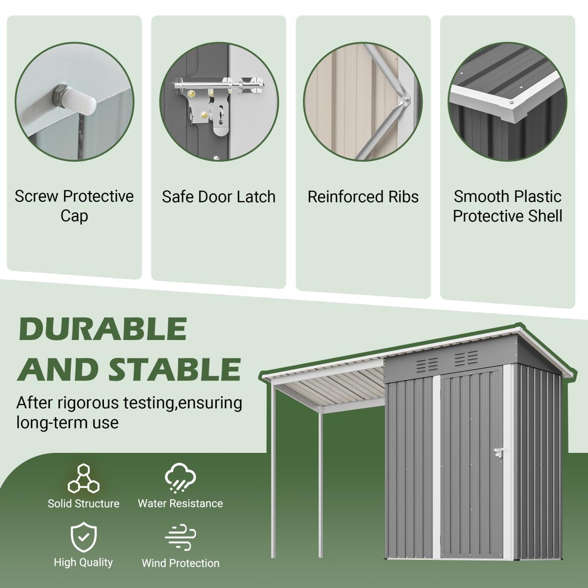 Stable 5x3 ft Rectangle 2-in-1 Dual-Purpose Steel Frame Garden Shed & Gazebo Combo, Corrosion-Resistant Weatherproof Storage, Reinforced Frame Sheltered Space with Sloped Roof, Lean-To, Open Pergola Cover, Fire Safety Label for Backyard, Assembly Required
