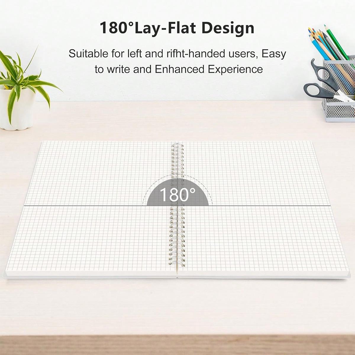 Spiral Grid Notebook, 1-Pack/4-Pack, Transparent Cover, 80 Sheets Graph Paper, Twin-Wire Binding, 180° Lay-Flat, Thick Smooth Pages for Math Notes, Planning and Journaling, Back-to-School Supplies, Spiral Notebooks for Work