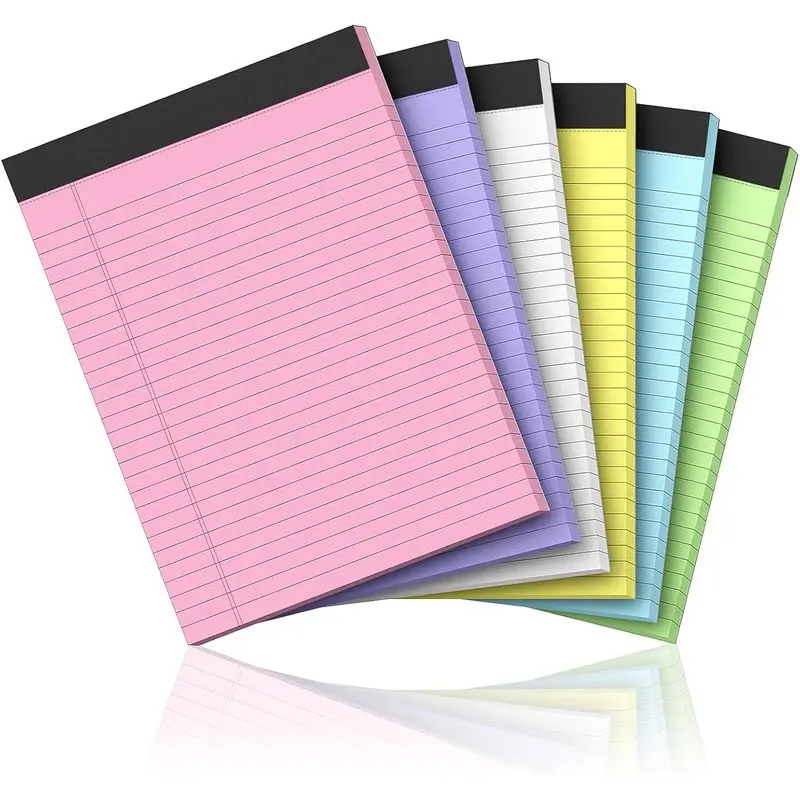 Nichela 6-Pack Legal Pads 8.5 x 11 Colored Notepads 8.5 x 11 Pink Notebooks Perforated Writing Stationery Pads 8.5 x 11 Lined Paper Pads Wide Ruled 30-Page Notebook To-Do List Suitable for School, Office, Home