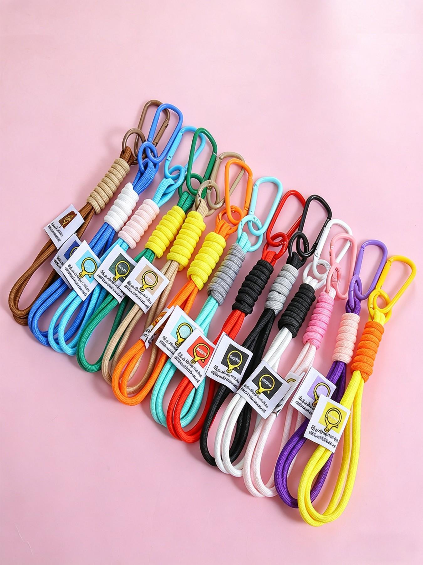 Handmade Multicolor Keychain, Backpack Decoration, Anti-Loss Keychain, Phone Accessory, Polyester Short Strap Pendant, Phone Case Keychain