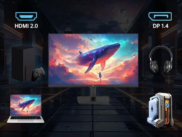 KTC 24" 2K QHD IPS 100Hz Computer Monitor, 2560*1440 1300:1 Contrast, HDR 10 Anti-Blue Light Screen, 122% sRGB, Adaptive Sync, HDMI2.0/DP/Earphone for Gaming and Office Working H24T27