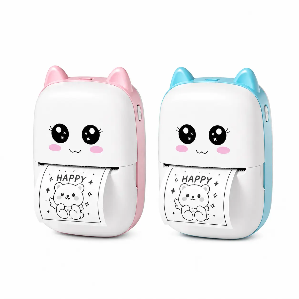Mini Pocket Thermal Inkless Printer - Rechargeable Battery Polycarbonate Label Maker for iOS/Android, Cute Cat Smartphone Sticker Machine with Paper Rolls for Students/Crafts, Receipt & Label Making Tool