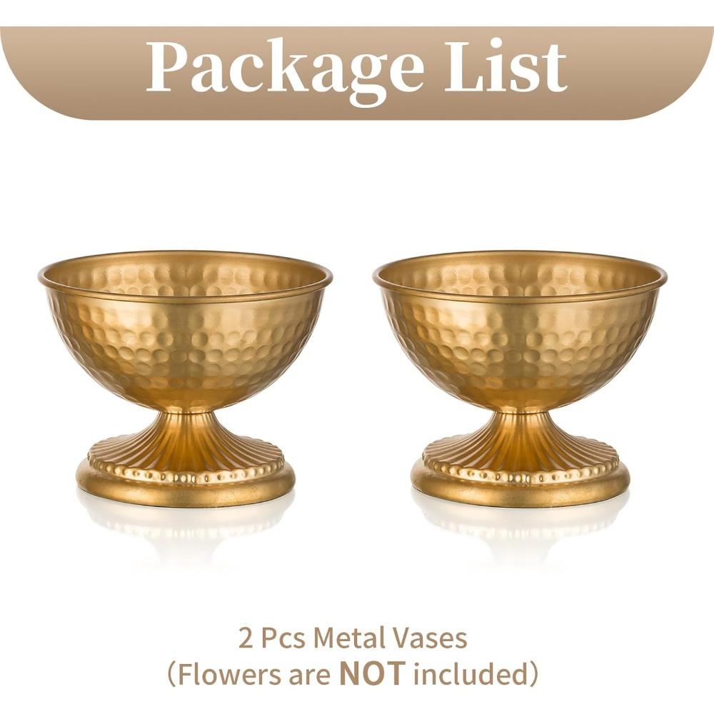 2/10pcs Gold Urn Vase for Flowers - Wedding Table Decoration Centrepieces Set of 2 Vintage Metal Vases for Artificial Flowers Small Hammered Vase for Birthday Party Christmas Anniversary