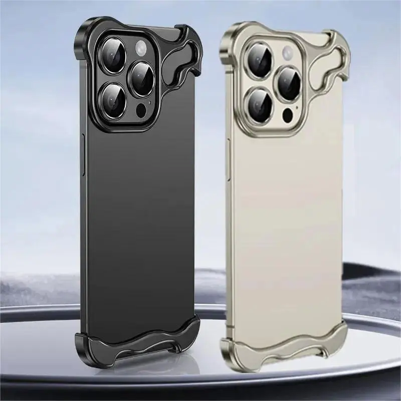 Alien Titanium Alloy Bumper Phone Case For iPhone 15 13 12 14 Pro Max 15Plus Metal Lens Film Protection Corner Pads Cover