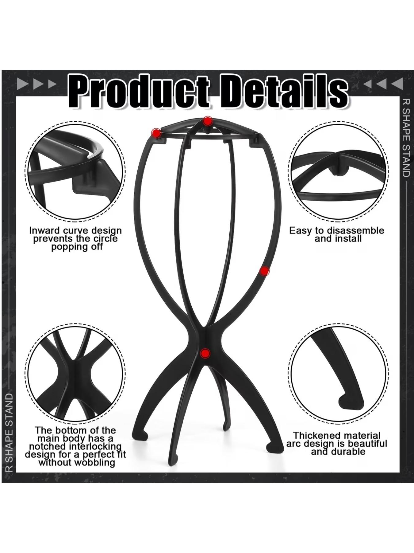 3Pcs wig stands, black and pink, suitable for multiple wigs and hats, wig stands, ideal for travel, Portable, display, wig styling, foldable wig rack, Foldable Design, durable wig display tool, Durable Material, suitable for all wigs travel wig rack