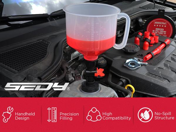 22-Piece No-Spill Coolant Filling Funnel Kit and Siphon Hose Pump, Radiator Coolant Filling Spill-Proof Funnel Kit with Adapters, Extensions, PVC Hose, Engine Oil Funnels, Towel for Universal Vehicle