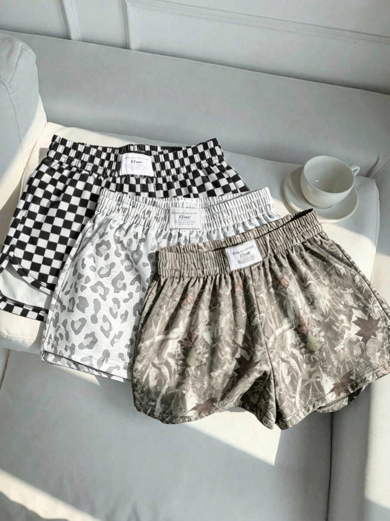 Women's Summer Leopard and Plaid Print Athleisure Casual Shorts, Comfortable Loose-Fit Athletic Bottoms for Yoga and Daily Activities
