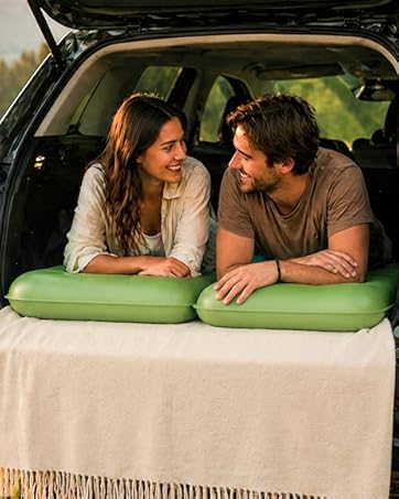 Memory Foam Camping Sleeping Pad with Pillow - 9.5 R-Value Insulated, Quiet, Foldable Portable Self-Inflating Mattress for Backpacking, Car Travel, R-Value 9.5