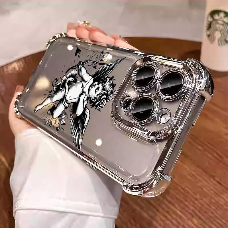 Vintage Cupid iPhone Case Protective Stylish Perfect For Romance Lovers For iPhone 17 16 15 14 13 12 11 PRO PLUS MAX Four Corners Material Anti-drop Transparent Soft Silicone Gift Shockproof Protection Anti-drop Mobile Phone Shell Protective Case L067