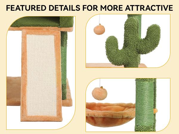 DWVO Tall Cactus Cat Tree Tower with Self-Grooming Brush, 60/73 in Cute Cat Climbing Tower for Indoor Cats with Cat Condo, Top Perch, Basktet, Sisal Scratching Posts and Board,Toy Balls