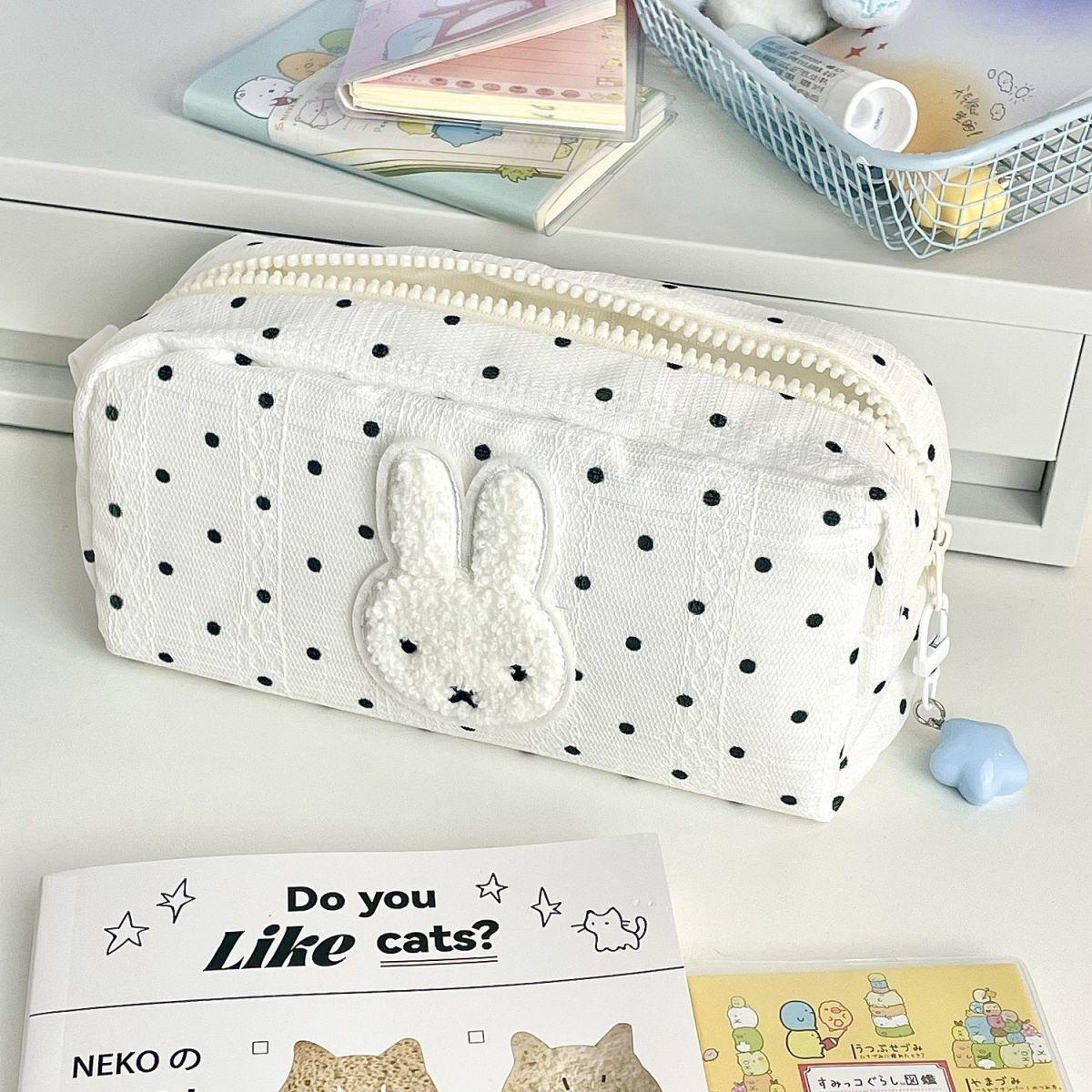 Miffy Portable Pencil Case Kawaii Cute Romantic Peripheral Large Capacity Simple Zipper Design Stationery Storage Bag Gift