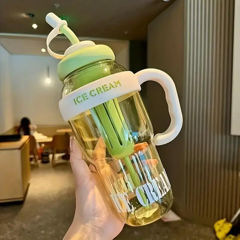 1200ML Thermal Water Bottle with Tea Infuser and Straw, Large Handle, High Capacity, Cute, Dustproof, Summer Water Cup for Women and Students, Large Water Bottle, Lucky King Ice Water Cup