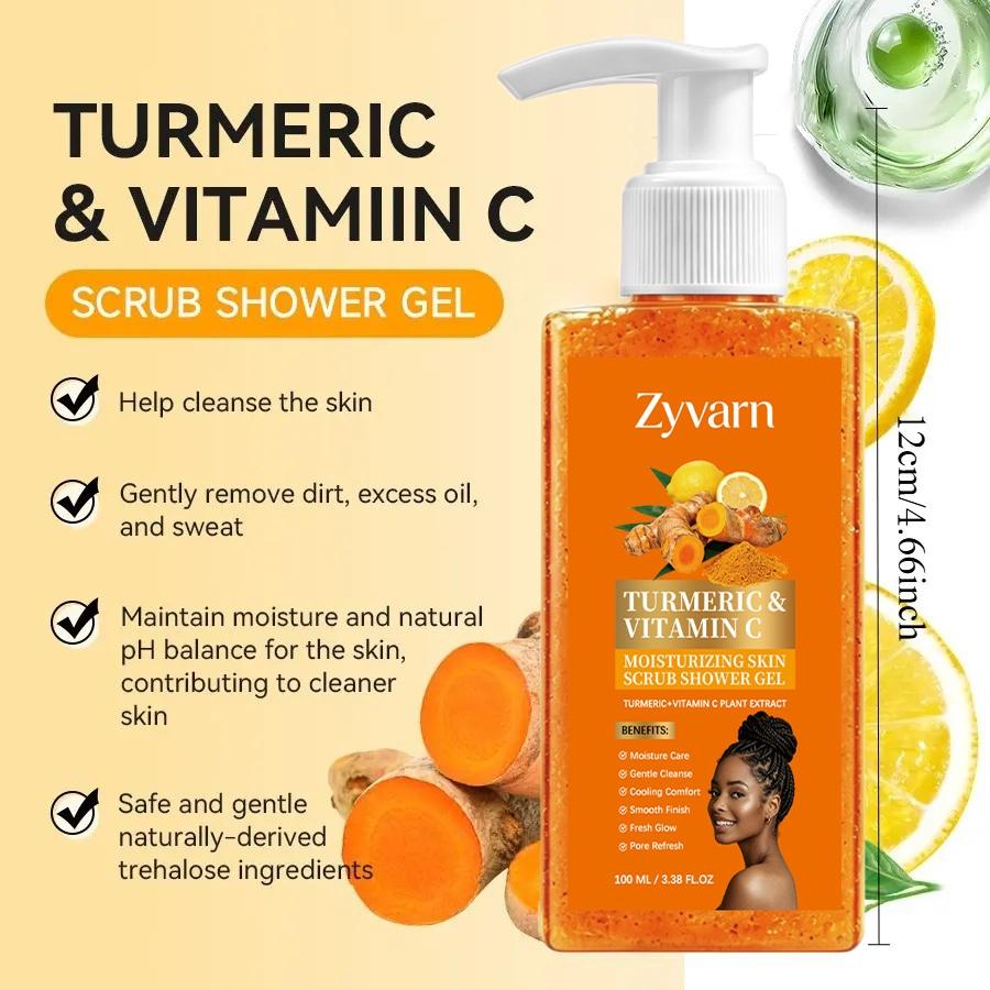 Turmeric Vitamin C Scrub Body Wash 100ml, Exfoliating Shower Gel, gently cleansing, moisturizing and soothing the skin with a long-lasting fragrance