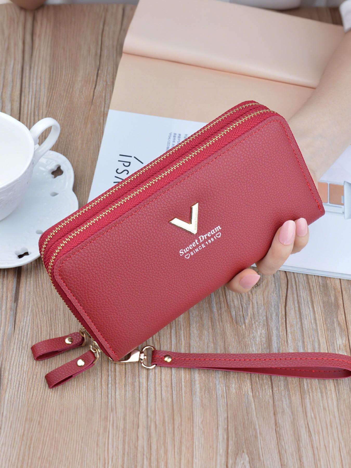 Women'S Coin Pouch, Double Zipper Wallet, Multiple Card Compartments, Wallet Card Holder, Spacious Design, Stylish Women'S Wallet, Zippered Wallet for Ladies, Durable Fashion Wallet, Made of PU Material, Double Zipper Purse
