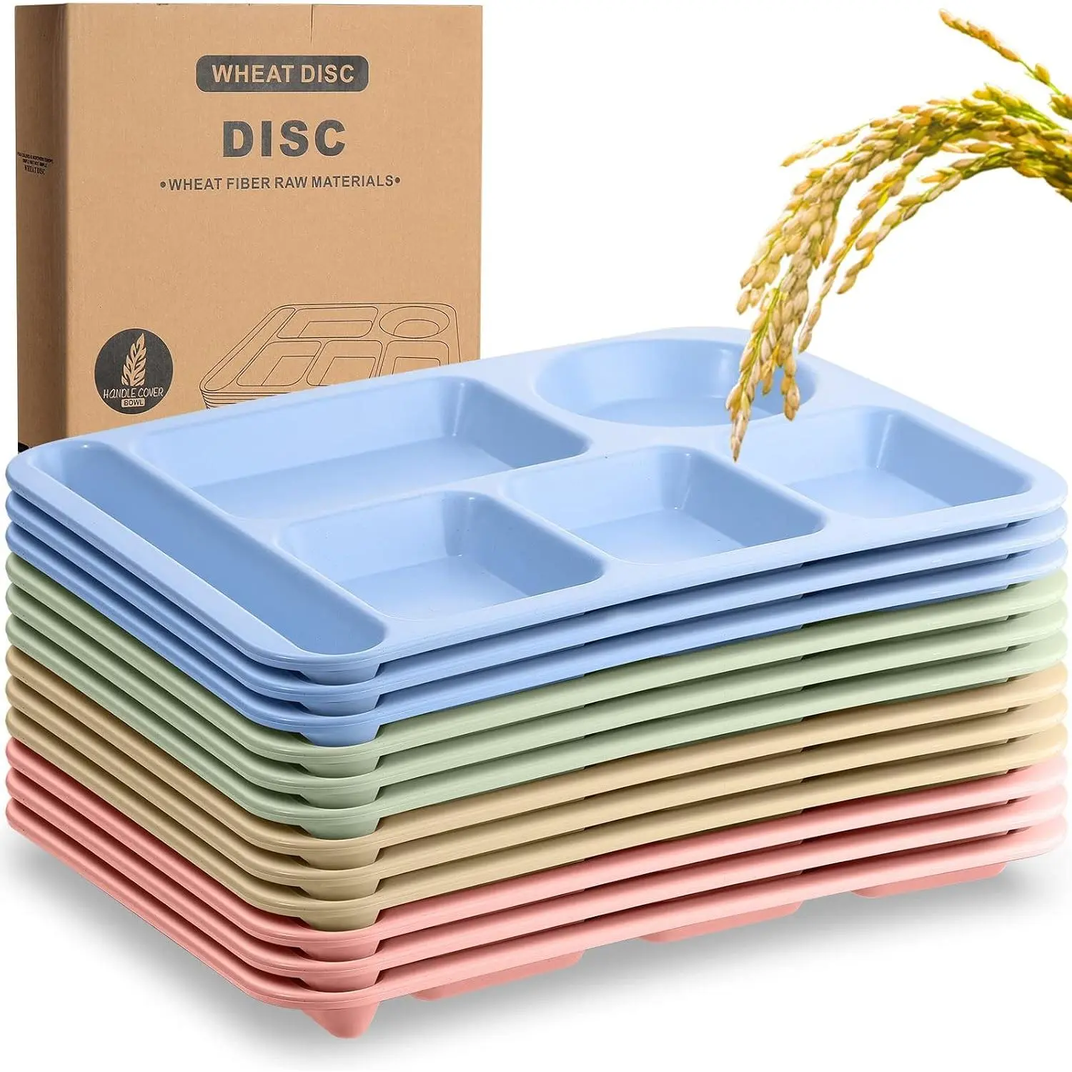 12 count 14'' Large Divided Plates Unbreakable Wheat Straw Lunch Trays 6 Compartments Cafeteria Trays Microwave Dishwasher Safe  Separator Plates (Black, Dark Gray, Beige)
