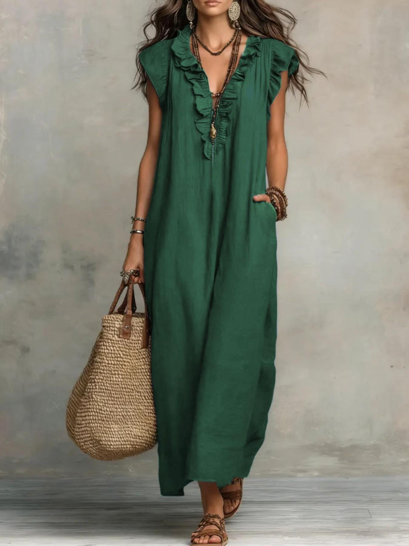 Bohemian Flying Sleeves Floor Length Skirt, Spring Summer New Arrival, European and American Casual Style, Women's Fashion Dress