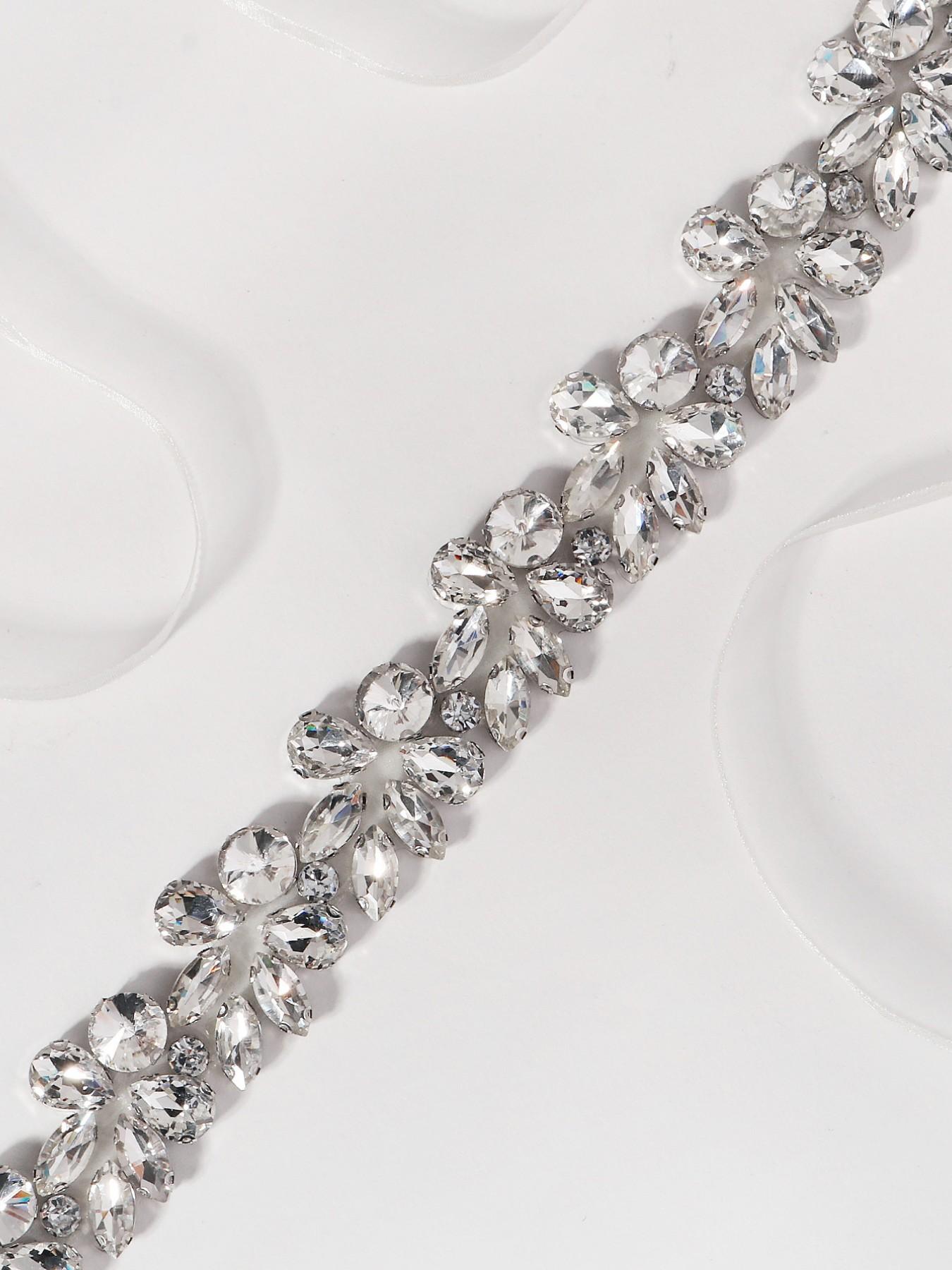 Bridal High-End Sparkling Rhinestone Waist Belt For Dress, Heavy-Duty Rhinestone Organza Ribbon Sash, Wedding Bridesmaid Evening Gown Accent, Belts For Dresses
