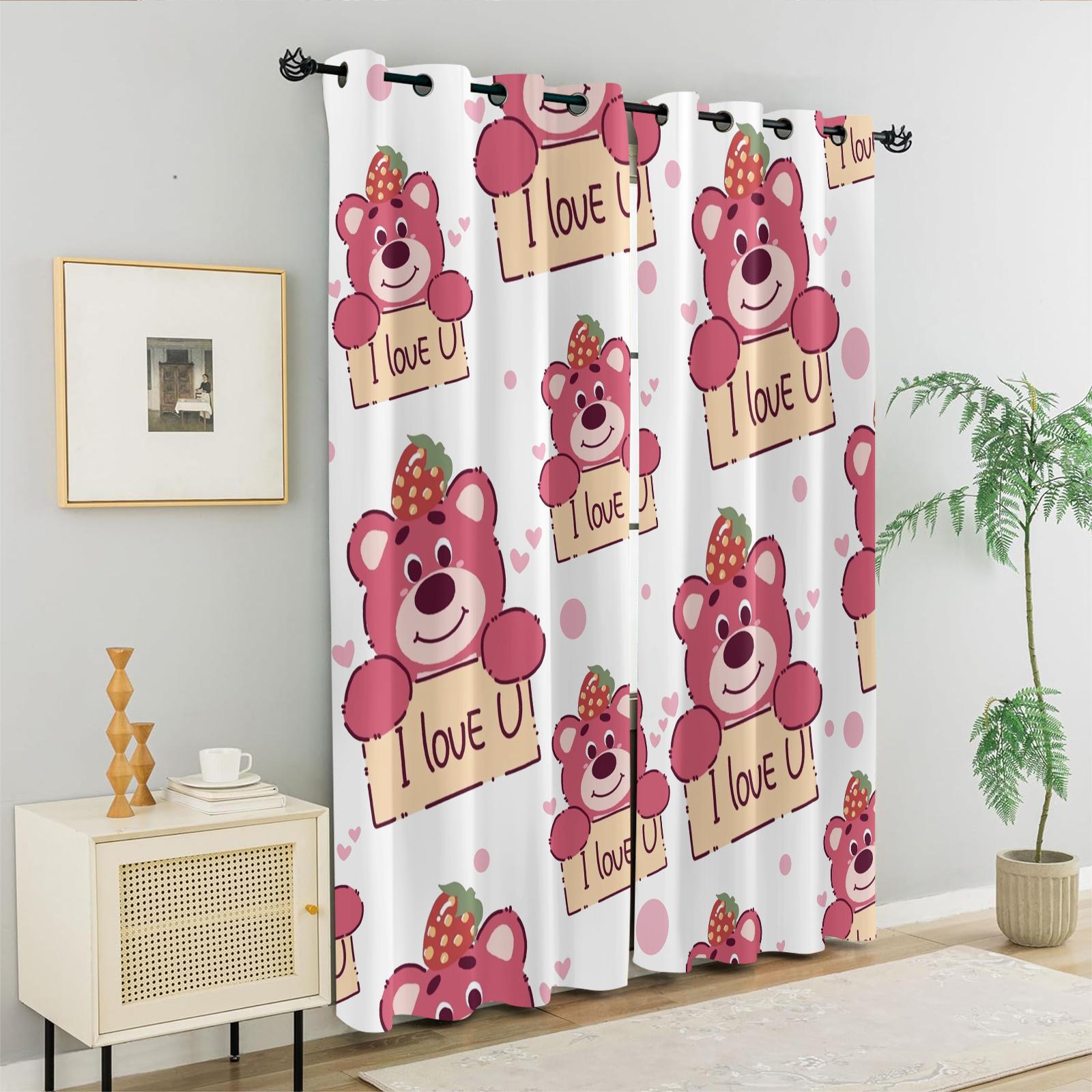 2 Pcs Cute Cartoon Bear 80% Blackout Curtains, Kawaii Teddy Bear Polyester Curtains for Kids Room & Nursery, Ideal Gift for Bear-Loving Kids