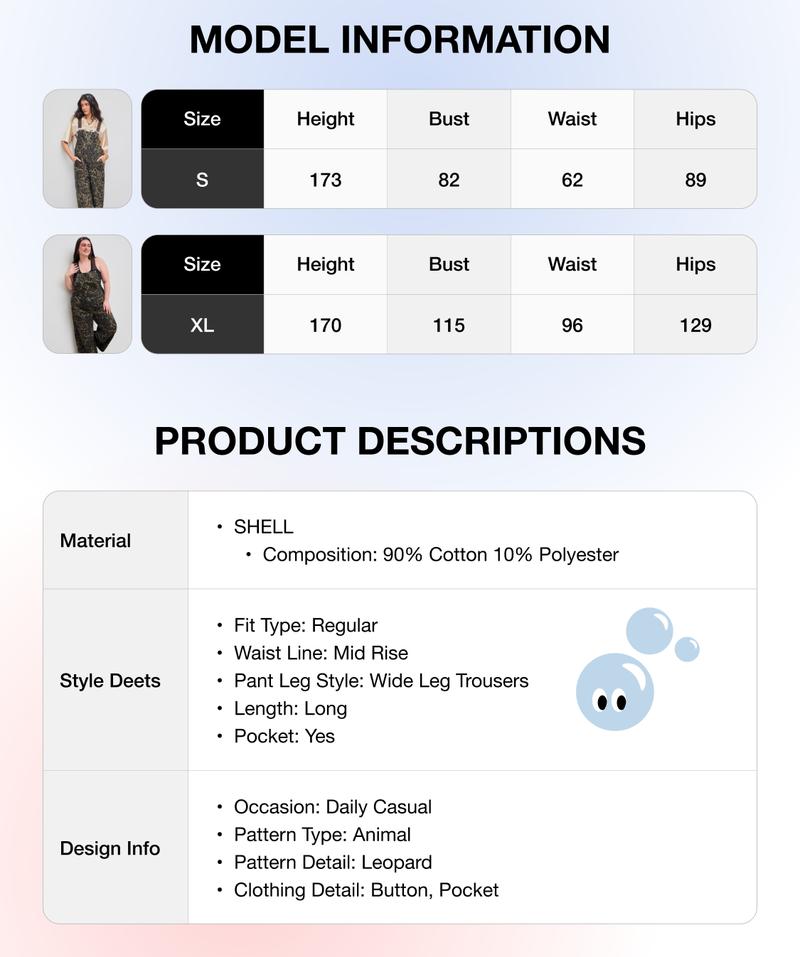 Cider Oversized Denim Leopard Pocket Buckle Up Wide Leg Overall Jumpsuit