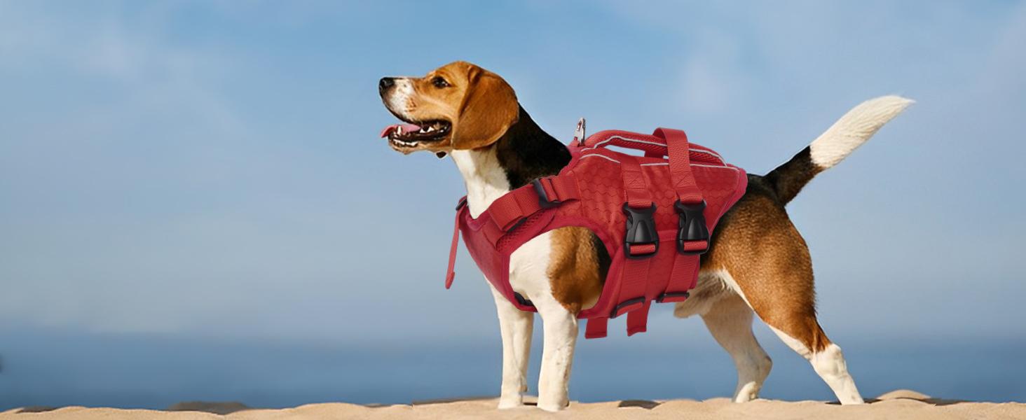 Kuoser Dog Life Jacket High Buoyancy, Reflective Dog Life Vest for Swimming Boating, Adjustable Small Medium Large Dog lifejacket, Lightweight Dog Life Preserver Rescue Handle Spring Summer Pool