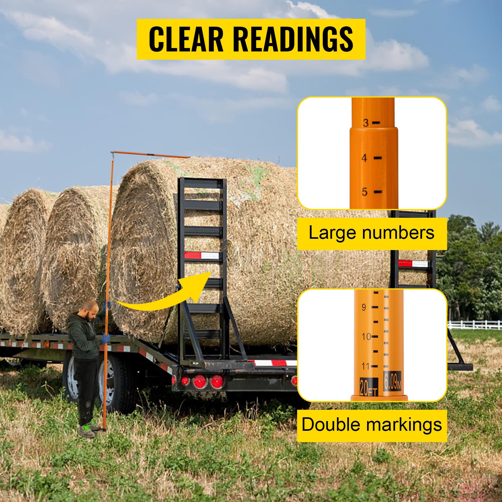 VEVOR Load Height Measuring Stick, 20' Sturdy Fiberglass Truck Height Stick with Adjustable Pole, Non-conductive Truck Height Measuring Stick with Carrying Bag, Height Stick for Trucks, Car Haulers