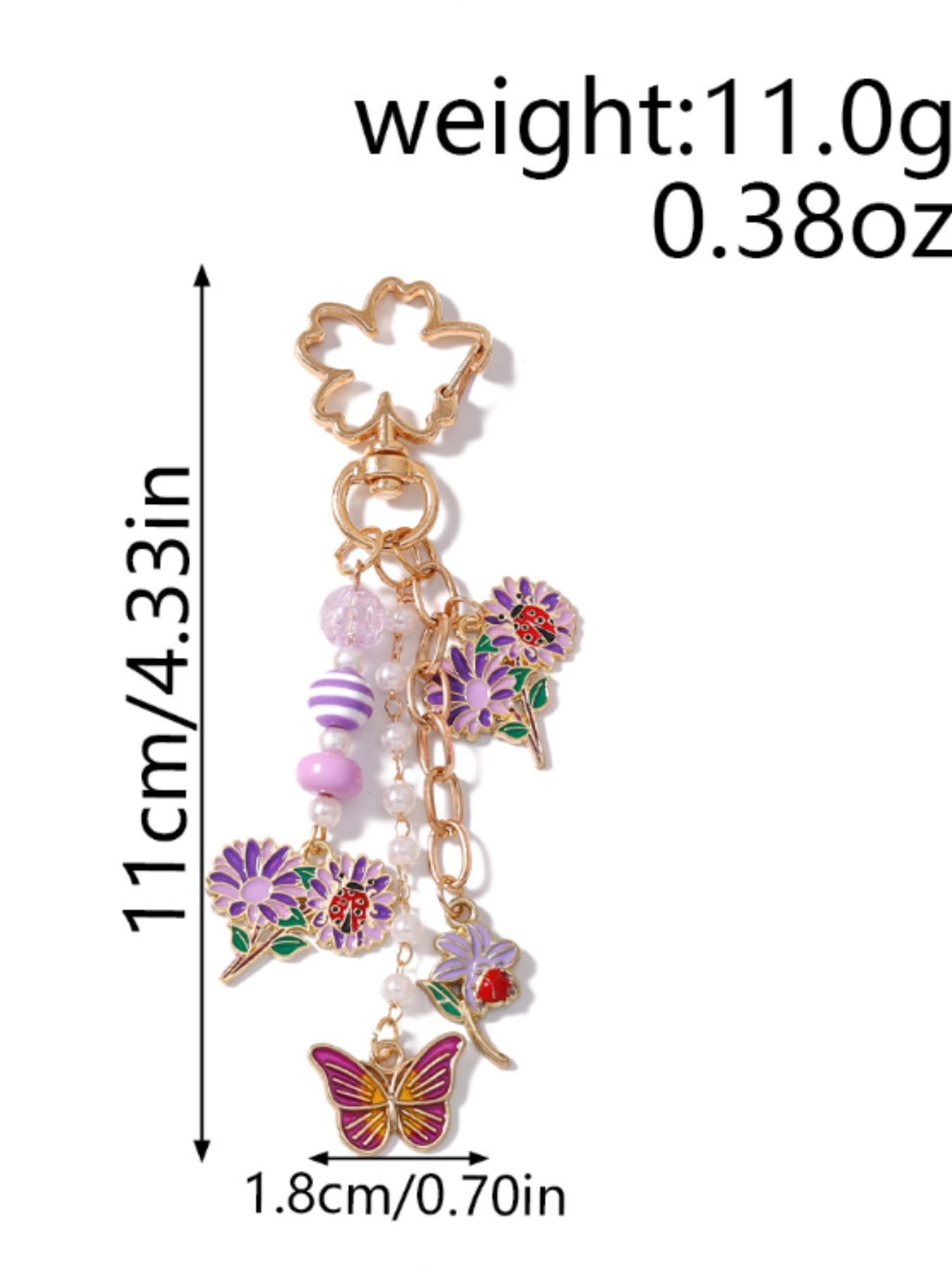 Enamel Floral Pattern Keychain, Butterfly Heart Daisy Pendant, Key Ring Decor, Car Backpack Handbag Accessory Gift