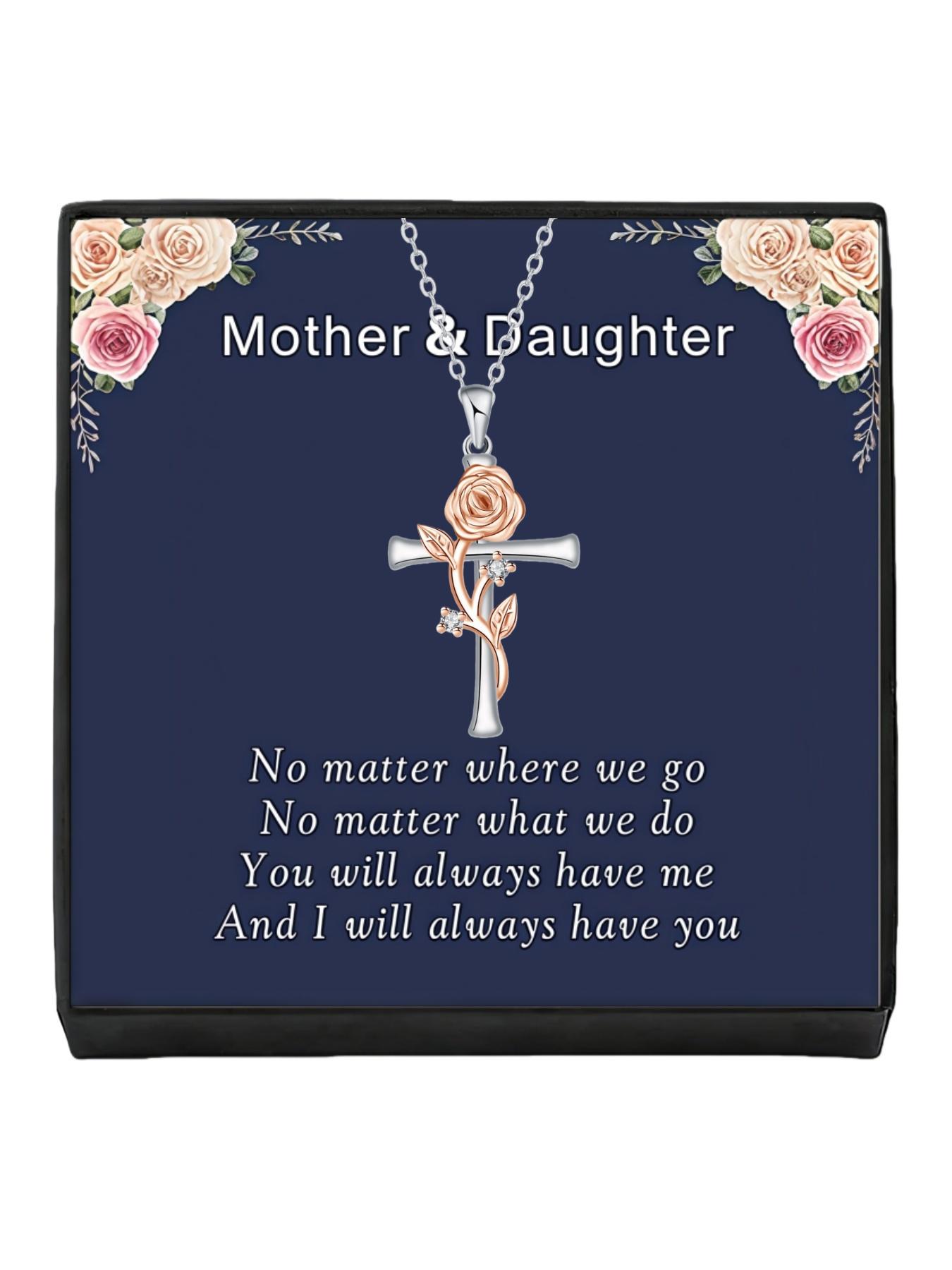 Blazing Rose Vow · Silver Rose Premium and stylish rose & cross necklace, elegant and fashionable.Comes with a card for mom or daughter.Perfect mysterious gift for festivals, great gift for daughter and ideal for Mother's Day.