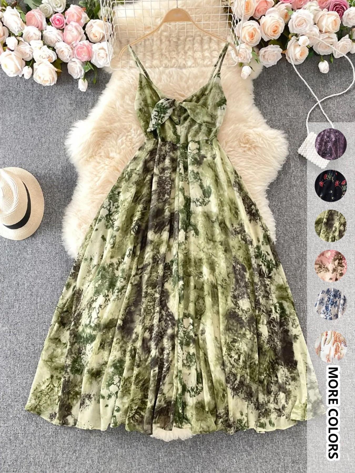 Women's Boho Floral-Print Cami Dress, Fashion Casual A-Line Dress for Beach Holiday Vacation, Perfect for Summer Women's Boho Floral-Print Cami Dress, Fashion Casual A-Line Dress for Beach Holiday Vacation, Perfect for Summer