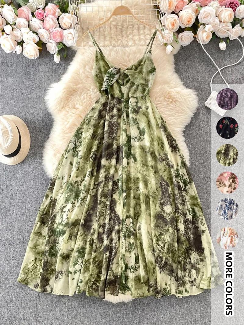 Women's Boho Floral-Print Cami Dress, Fashion Casual A-Line Dress for Beach Holiday Vacation, Perfect for Summer