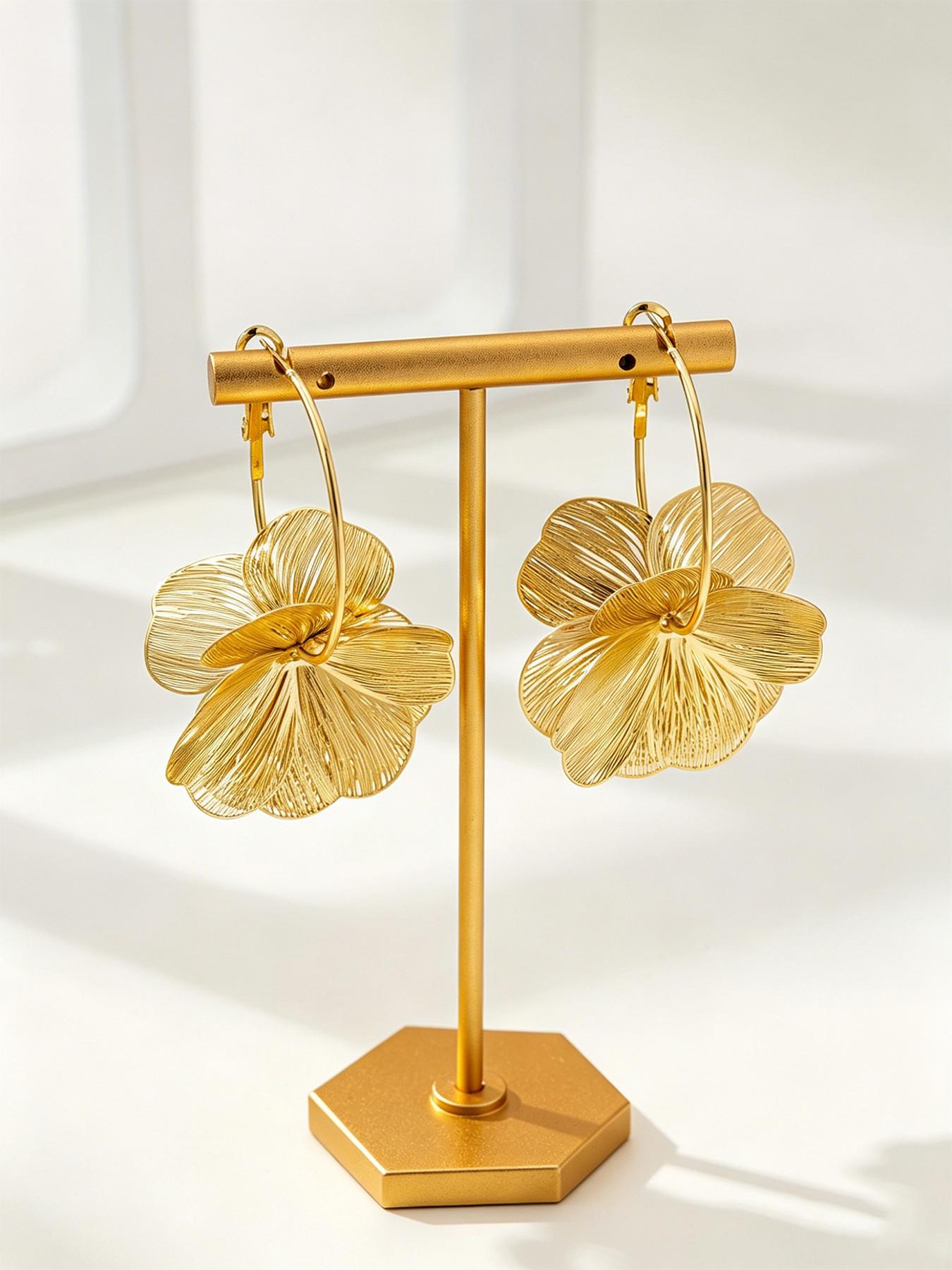 New Cross-Border Luxury Flower Earrings, Fashion Unique Bold Ear Cuffs, Sweet Elegant Jewelry Accessories