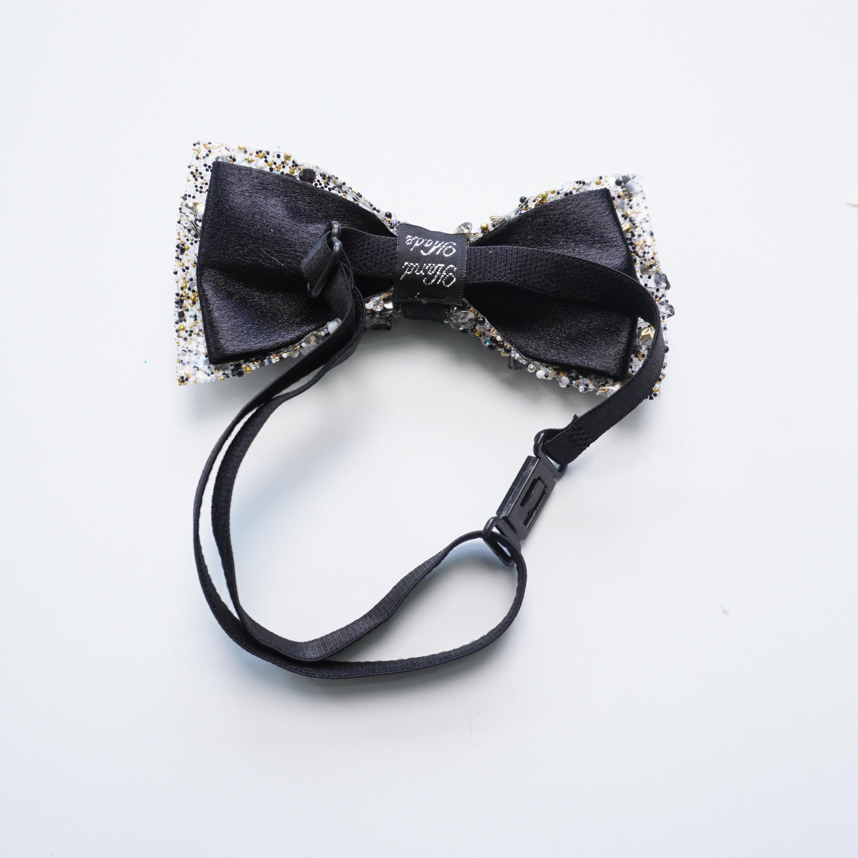 1pcs Color Stone Full Inlay Bow Tie, Luxury Pearl Decorative Neckwear, Party Performance Suit Collar Flower