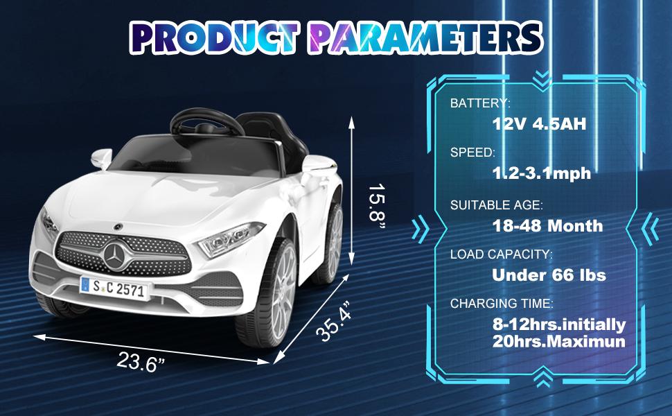 Mercedes-Benz Licensed CLS 350 12V Kids Ride On Toy Car with Parents Control Four Wheel Suspension Music LED Lights USB Power Display Volume Adjustment Gifts for Kids - Tricycle