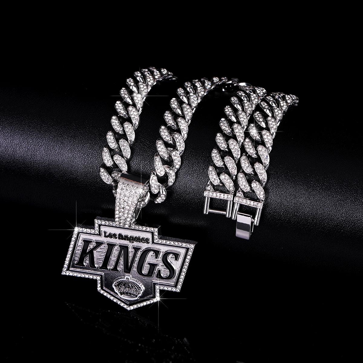 Fashionable Oil-drip NHL Ice Hockey Kings Team Pendant Necklace Hip-hop Full Diamond Cuban Chain Necklace