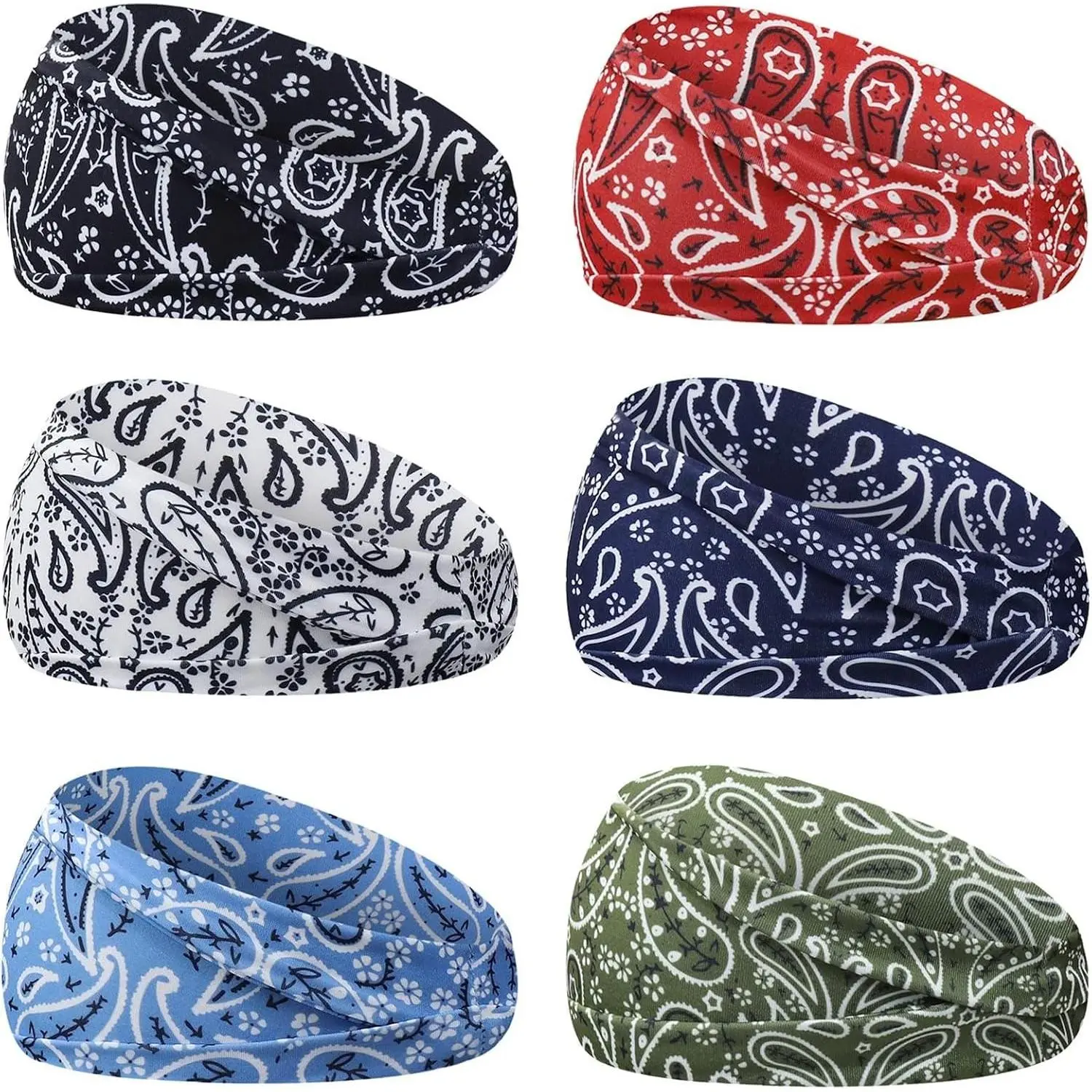 6Pcs Sports Headbands for Women and Men - Elastic Sweatbands, Wide Thick Hair Wrap Headbands, Cooling Workout Yoga Running HeadbandGift