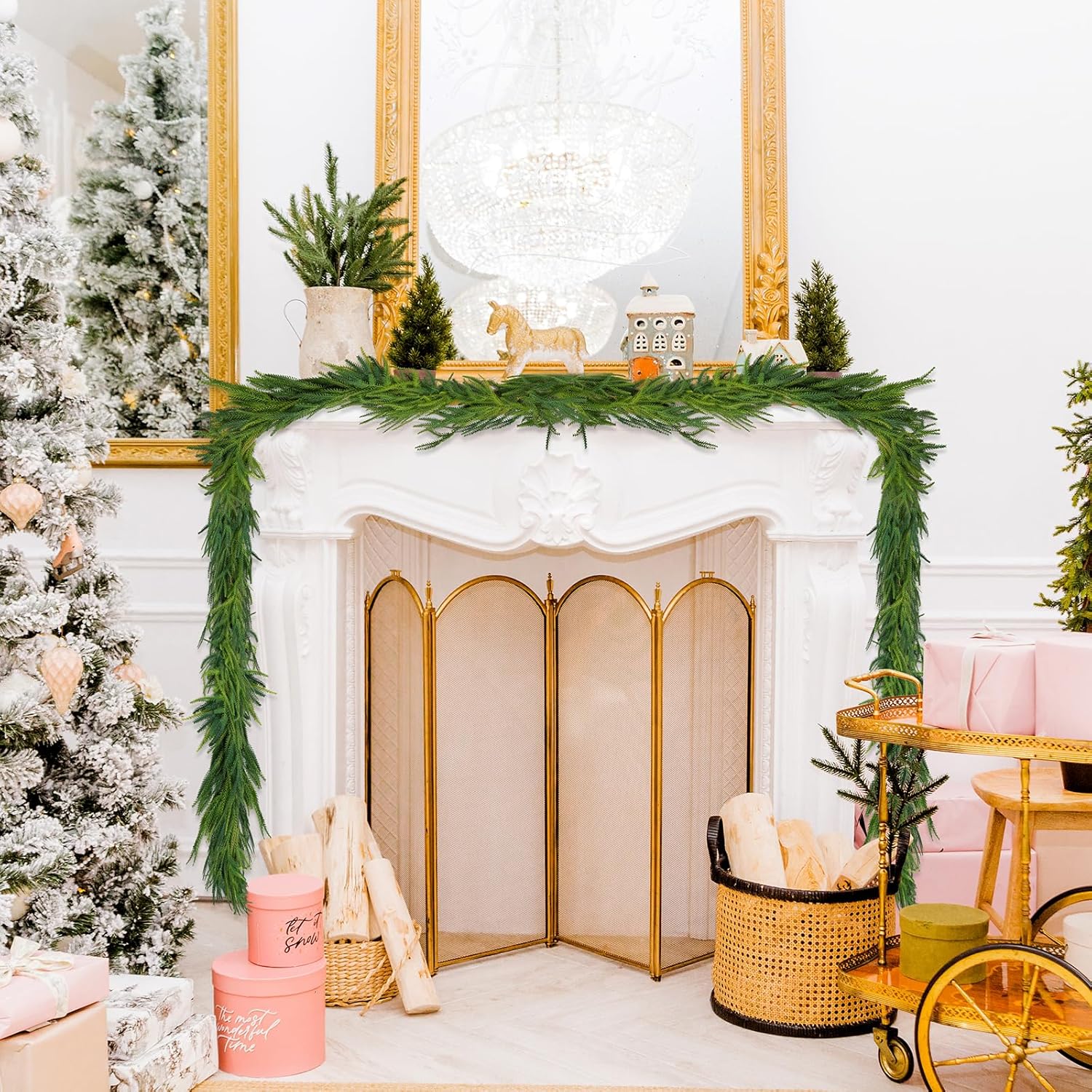 6 Foot Artificial Norfolk Island Christmas Wreath, Faux Pine Garland for Indoor Outdoor Decor, Perfect for Dining Table Fireplace Wall, Hanging Decoration